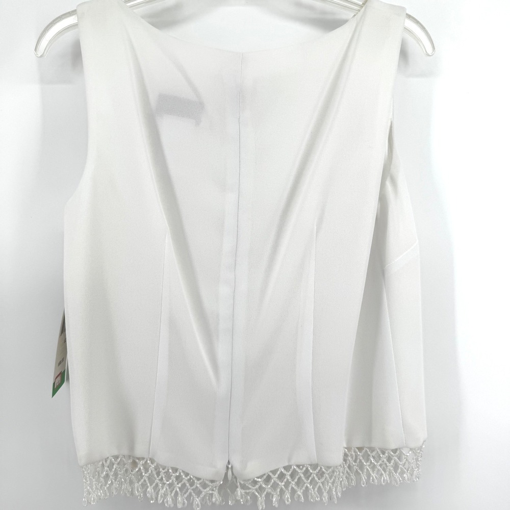 VTG JR Nites by Caliendo White Beaded Fringe Hem Blouse Top Size 10 USA NWT - Picture 11 of 11